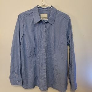 Denver Hayes women's XL blouse. Navy and white striped.